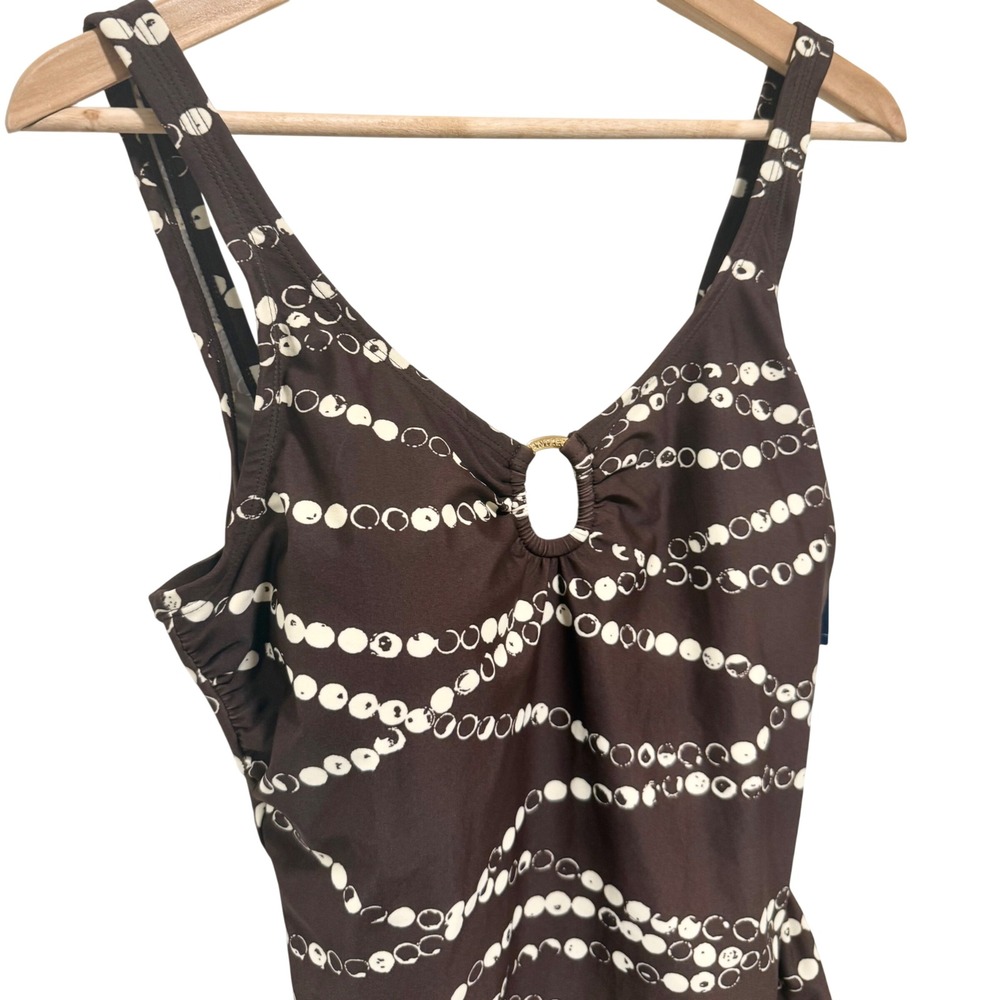 Jantzen Classics 2000s Swimdress One Piece Swimsuit Size 14 Brown Cream NWT - Picture 4 of 16